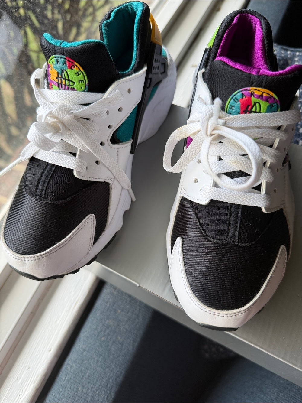 Kids Athletic Sneakers in Black & White with Teal and Purple Accents